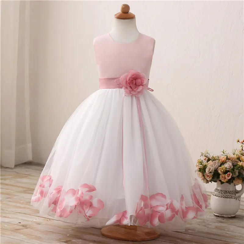 

Kids Infant Girl Flower Petals Dress Children Bridesmaid Toddler Elegant Dress Pageant Vestido Infantil Tulle Formal Party Dress