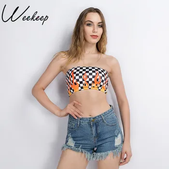 Weekeep 2018 Summer Women Sexy Strapless Tube Top Checkerboard Printed Bandeau Summer Flames Streetwear Off Shoulder Crop Top
Weekeep 2018 Summer Women Sexy Strapless Tube Top Checkerboard Printed Bandeau Summer Flames Streetwear Off Shoulder Crop Top