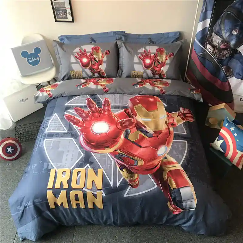 Marvel Iron Man Bedding Set Twin Size Comforter Bedlinens For Kids Bedroom Cotton Quilt Cover Flat Bed Sheets Pillowcase 3 4 5pc