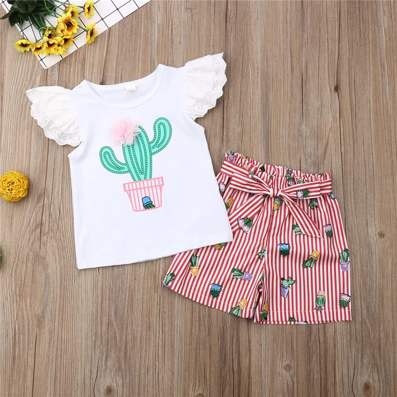 Toddler Kids Baby Girls clothes Ruffle Lace sleeveless Geometry T-Shirts Striped Cactus print Bandage shorts 2pc lovely Outfits
Toddler Kids Baby Girls clothes Ruffle Lace sleeveless Geometry T-Shirts Striped Cactus print Bandage shorts 2pc lovely Outfits