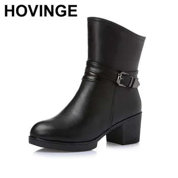 HOVINGE New Women Winter Snow Boots Mid-Calf Solid Thick High Heels Genuine Leather Shoes Women Warm Plush Boots Ladies
HOVINGE New Women Winter Snow Boots Mid-Calf Solid Thick High Heels Genuine Leather Shoes Women Warm Plush Boots Ladies