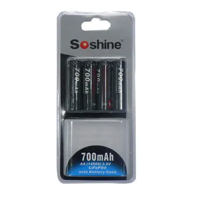 4pcs 100% Original Soshine 700mAh 14500 battery 3.2V LiFePO4 AA Rechargeable Battery with Battery Box battery connector
4pcs 100% Original Soshine 700mAh 14500 battery 3.2V LiFePO4 AA Rechargeable Battery with Battery Box battery connector