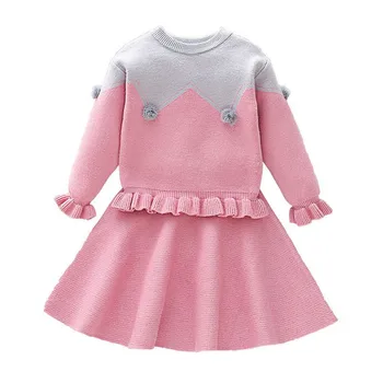 Autumn Winter Baby Girls knitted Dress Long Sleeve Cotton Sweatshirt Suits Kids Tops Short Skirt 2Pcs Children Pullovers Set Q14
Autumn Winter Baby Girls knitted Dress Long Sleeve Cotton Sweatshirt Suits Kids Tops Short Skirt 2Pcs Children Pullovers Set Q14