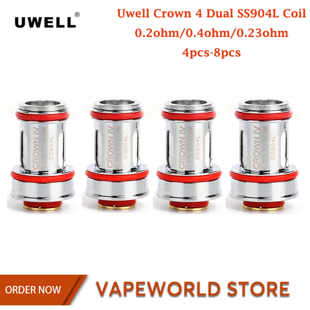 

4Pcs/8Pcs Original Uwell Crown 4 Dual SS904L Coil 0.2ohm 0.4ohm UN2 0.23ohm Crown 4 Vape TanK Electronic Cigarette Accessories