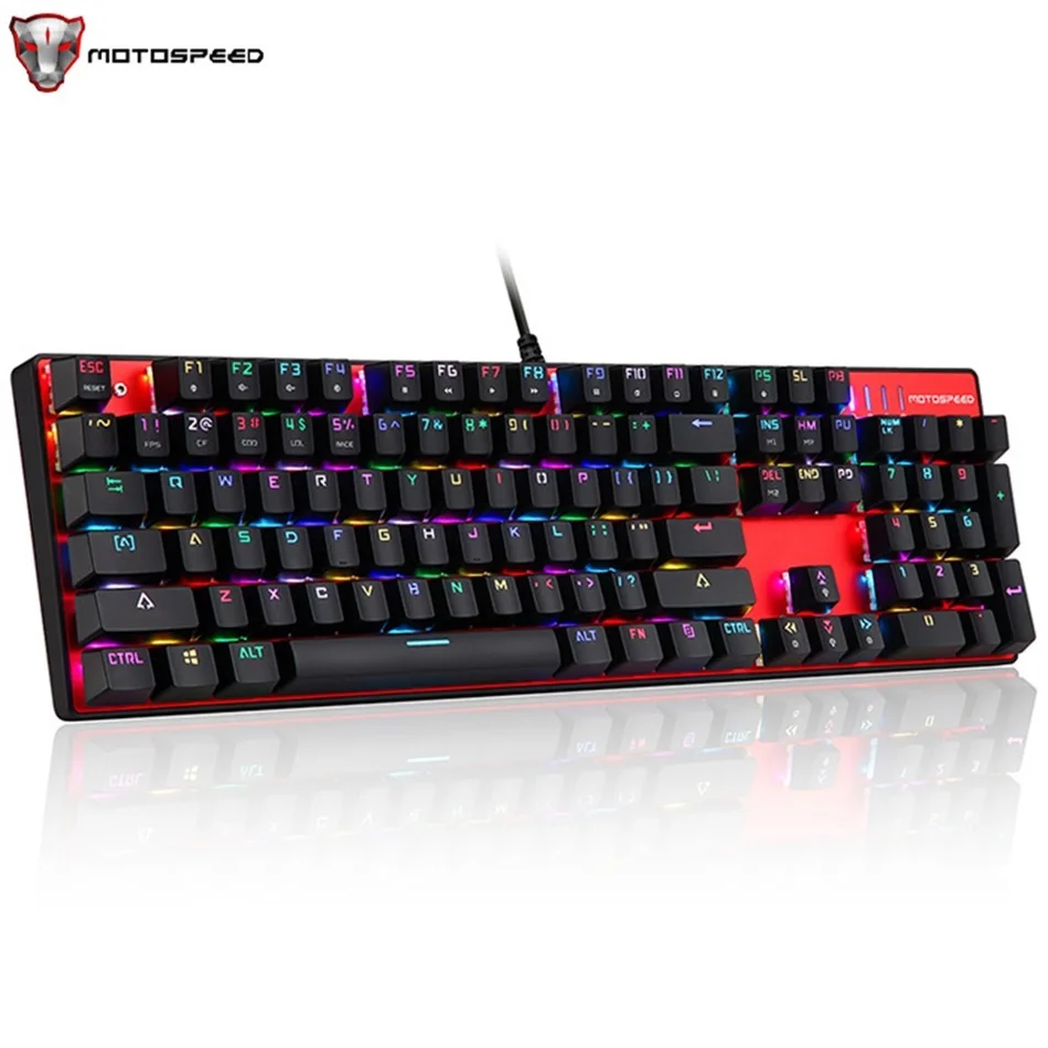 

Motospeed Inflictor CK104 Mechanical Keyboard 104 Keys Metal Base Full Blue / Red Switches with RGB Backlit Gaming Keyboard