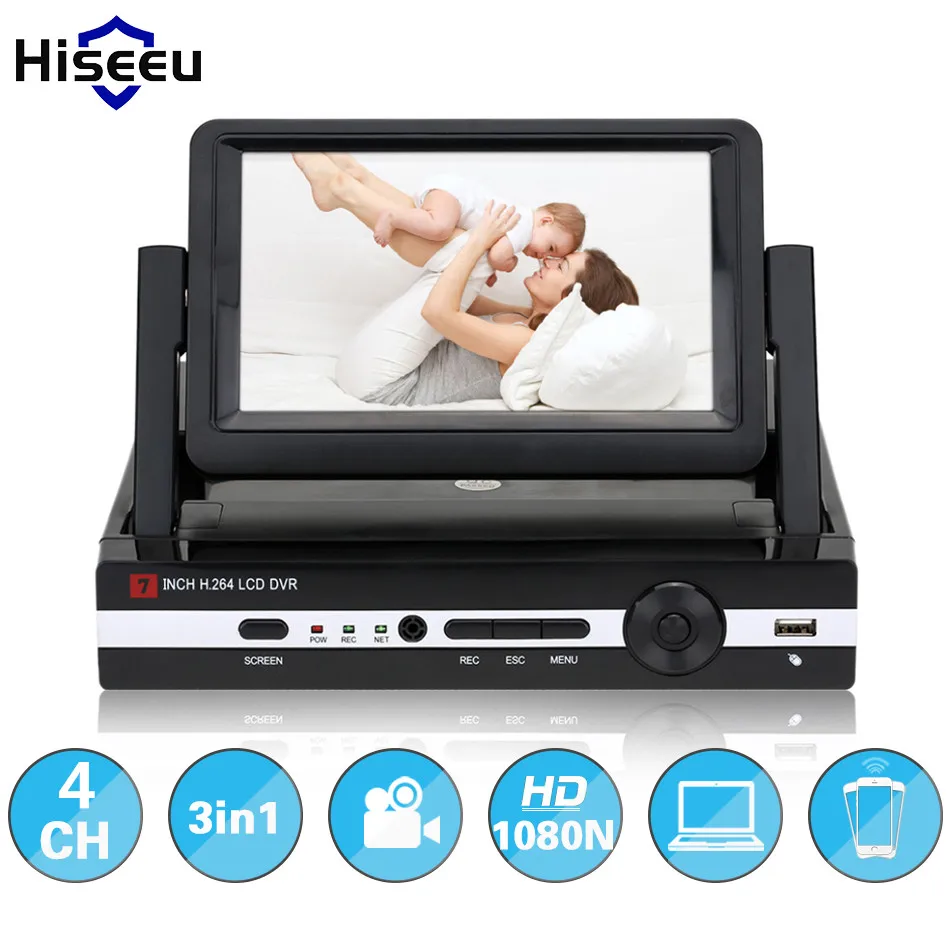 CCTV 4 Channel 4CH 1080N Hybrid Mini DVR HVR NVR Home Security System P2P H.264 Digital Video Recorder with 7" LCD Screen 32
CCTV 4 Channel 4CH 1080N Hybrid Mini DVR HVR NVR Home Security System P2P H.264 Digital Video Recorder with 7" LCD Screen 32