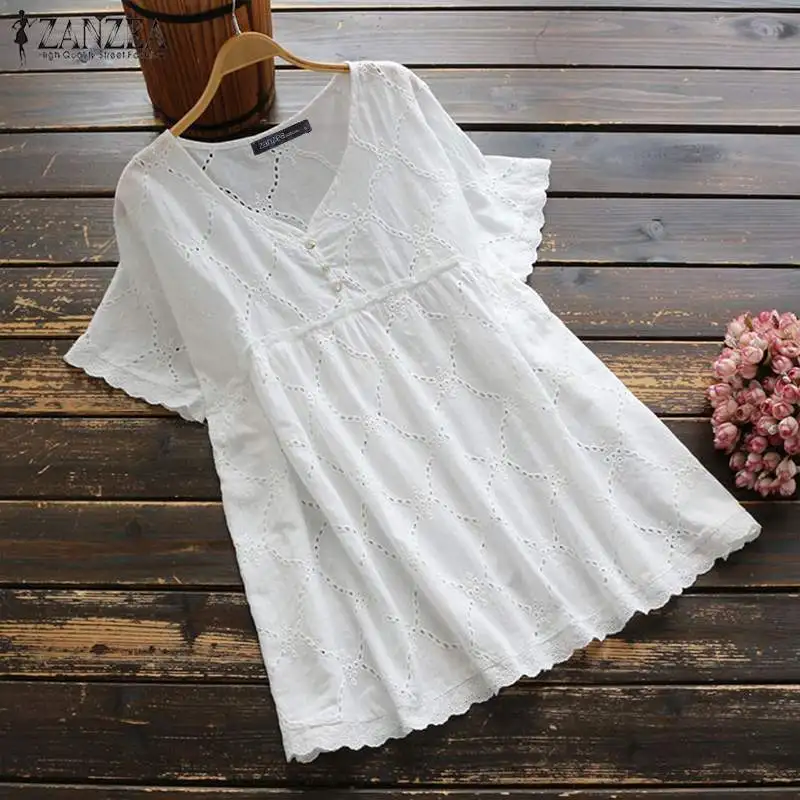 Elegant Embroidery Blouse Women's Tunic 2019 ZANZEA Fashion Short Sleeve Shirts Female V Neck Pleated Blusas White Tops S-5XL
Elegant Embroidery Blouse Women's Tunic 2019 ZANZEA Fashion Short Sleeve Shirts Female V Neck Pleated Blusas White Tops S-5XL
