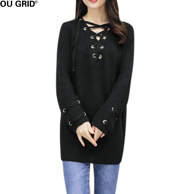 Women Autumn Winter Bottom Sweater Pullovers Solid Long Sleeve Lace Up Casual Hollow Out Knitted Jumper pull femme New Arrival
Women Autumn Winter Bottom Sweater Pullovers Solid Long Sleeve Lace Up Casual Hollow Out Knitted Jumper pull femme New Arrival