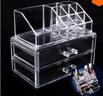 Layer 2 drawer jewelry box Acrylic Cosmetic Organizer Drawer Makeup Case Storage Insert Holder Box Free shipping Mail | Дом и сад