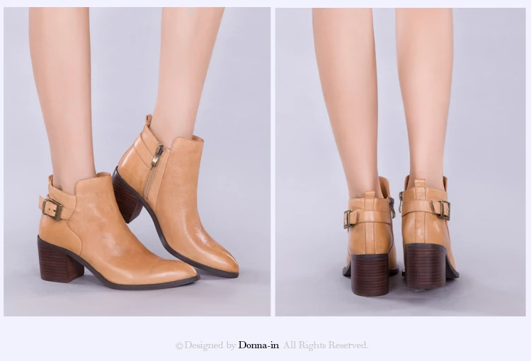 Donna-in leather ankle boots pointed toe thick heel ladies short boots women's leather boots 96350-19 (4)