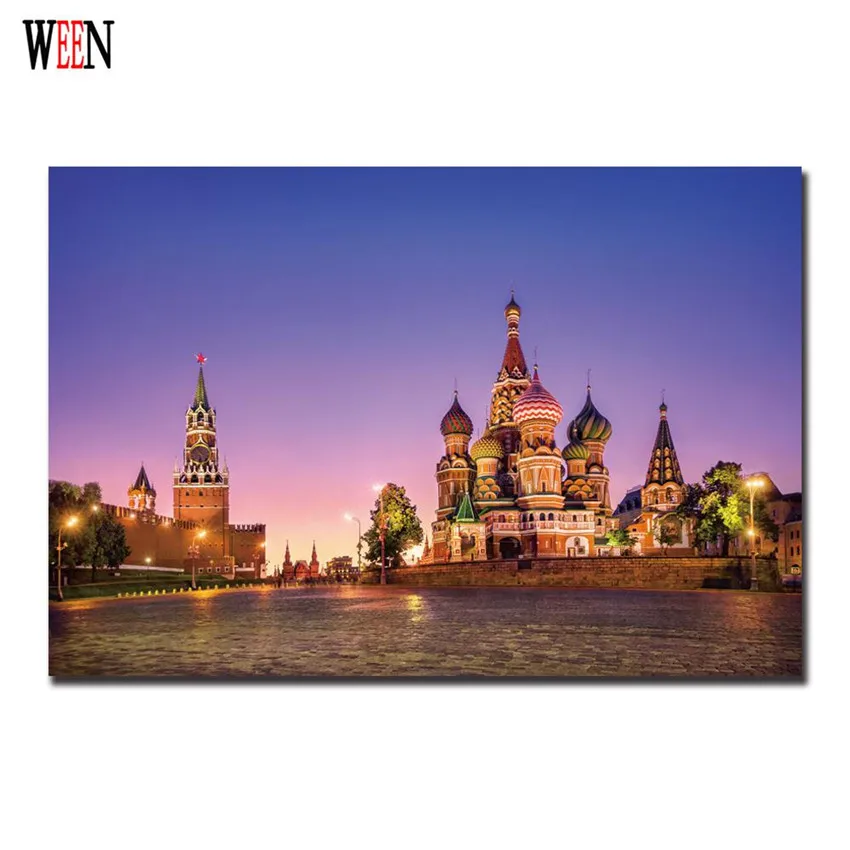 Russia City Wall Pictures Canvas Arts For Christmas Decorations home Night Palace Vintage Poster Cuadros Decor Gift | Дом и сад