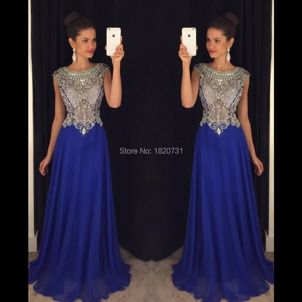 Royal Blue Sparkly Evening Dresses Long 2019 Vestido de Festa Party Evening Formal Prom Occasion Gowns See Through Scoop Neck
Royal Blue Sparkly Evening Dresses Long 2019 Vestido de Festa Party Evening Formal Prom Occasion Gowns See Through Scoop Neck