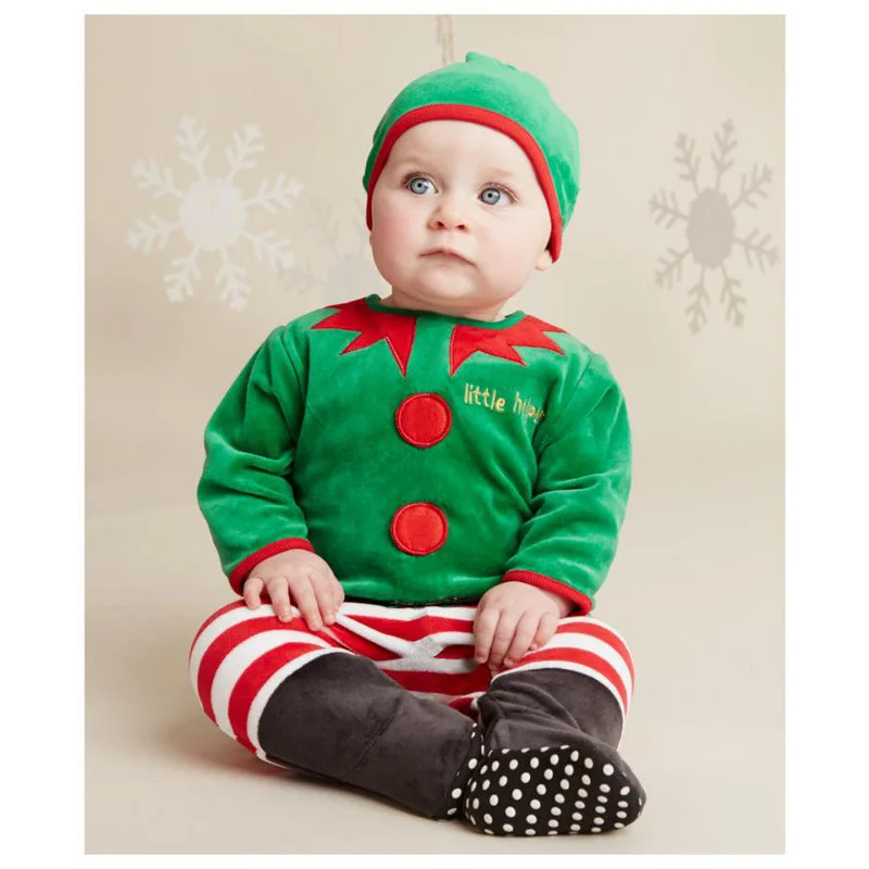 

Stripe Christmas Baby Romper Xmas Gift Costumes Hat Sets Bebe Jumpsuit Overalls Beanies ropa baby rompers newborn boy clothes