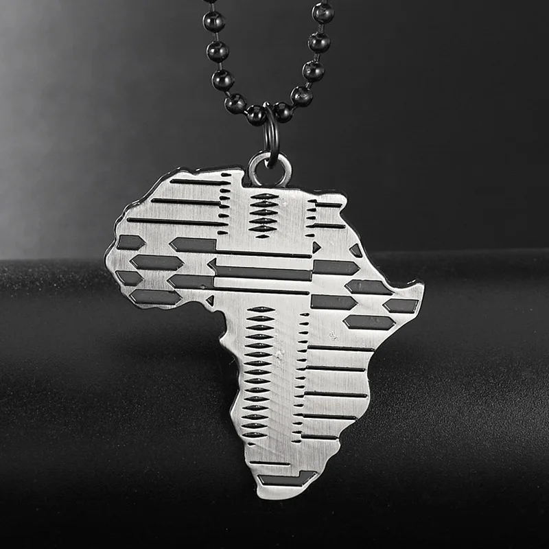 Фото Men Necklace Hip Hop Jewelry kolye Silver Black Map Of Africa Pendants Necklaces 70cm Beads Chain Fashion Mens Jewellery Collier | Украшения