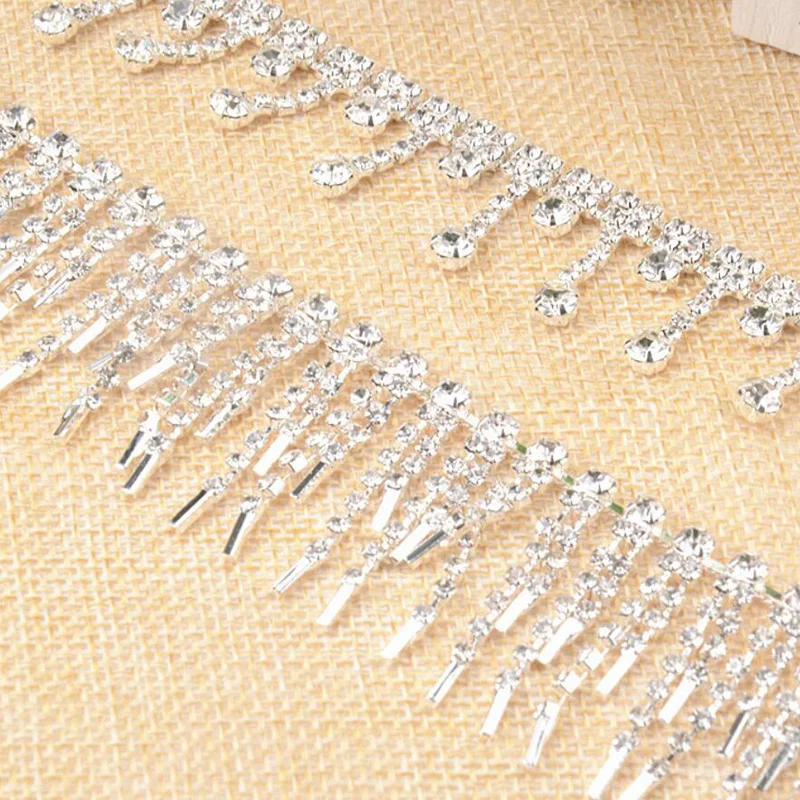 

1Yard Tassel Silver Rhinestone Trim Beaded Edge Sewing Crafts Costumes Crystals Appliques For Garment Accessories