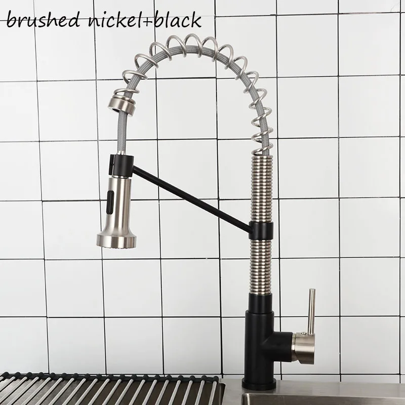 Brass Kitchen Faucet Brushed Nickel+Black Faucet Pull Out Rotate Swivel Single Handle Deck Mounted 2-Function Water Outlet Tap
Brass Kitchen Faucet Brushed Nickel+Black Faucet Pull Out Rotate Swivel Single Handle Deck Mounted 2-Function Water Outlet Tap