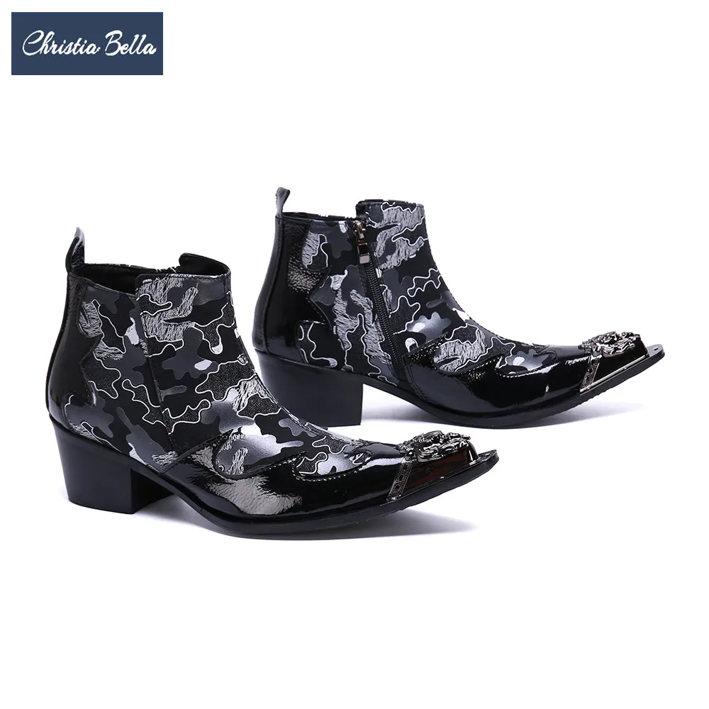 Christia Bella Printing Men Shoes Genuine Leather Boots New Fashion Metal Pointed Toe Boots Large Size Zipper Short Boots
Christia Bella Printing Men Shoes Genuine Leather Boots New Fashion Metal Pointed Toe Boots Large Size Zipper Short Boots