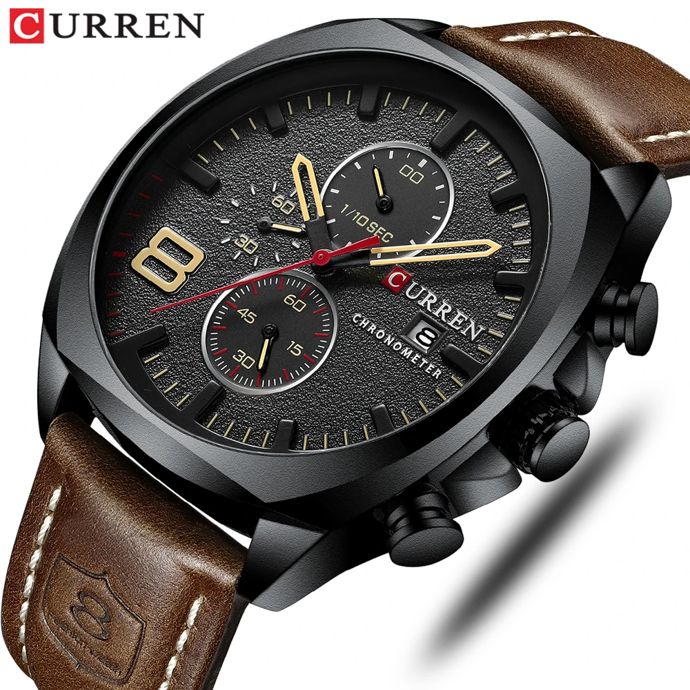 Модные мужские кварцевые часы CURREN с аналоговым циферблатом и датой