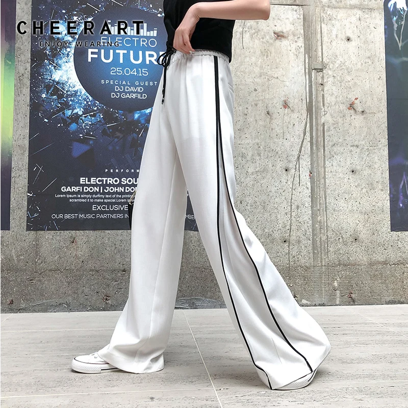 Cheerart White Wide Leg Chiffon Pants Summer Loose Long Pants Women Trousers Elastic Waist Pants Streetwear
Cheerart White Wide Leg Chiffon Pants Summer Loose Long Pants Women Trousers Elastic Waist Pants Streetwear