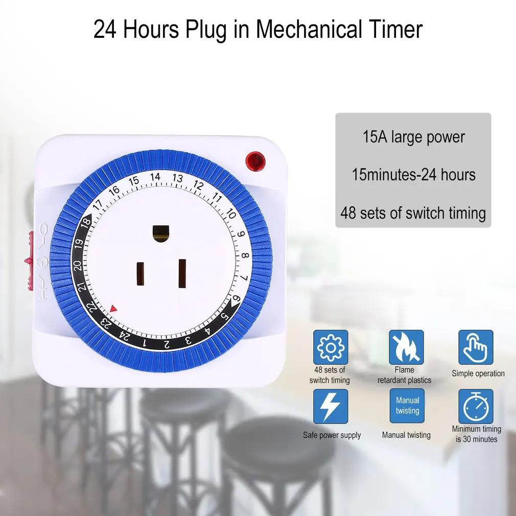 24 Hours Plug in Mechanical Grounded Programmable Timer Switch Smart Countdown Switch Socket Indoor Auto Power off 125V
24 Hours Plug in Mechanical Grounded Programmable Timer Switch Smart Countdown Switch Socket Indoor Auto Power off 125V
