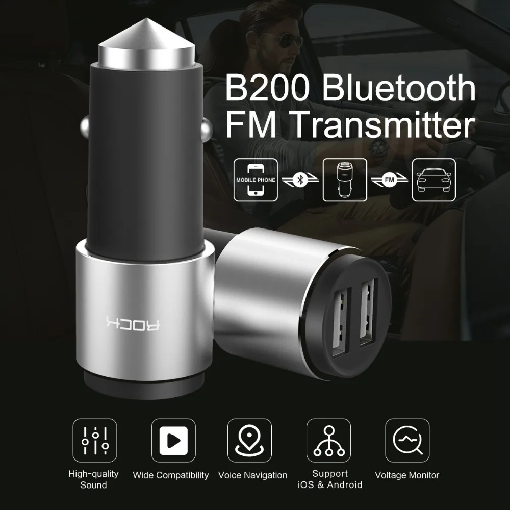 Rock Bluetooth FM Trasmitter B200 USB Port Car charger High-quality Sound Voice Navigation Support IOS&Android Voltage Monitor
Rock Bluetooth FM Trasmitter B200 USB Port Car charger High-quality Sound Voice Navigation Support IOS&Android Voltage Monitor