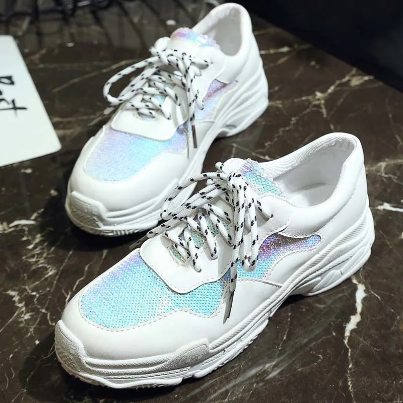 Brand 2018 Lady Platform Shoes Lace Up Black White Sneakers Women Winter Mesh Shoes For Women Flats Creepers Short Plush Inside (5)