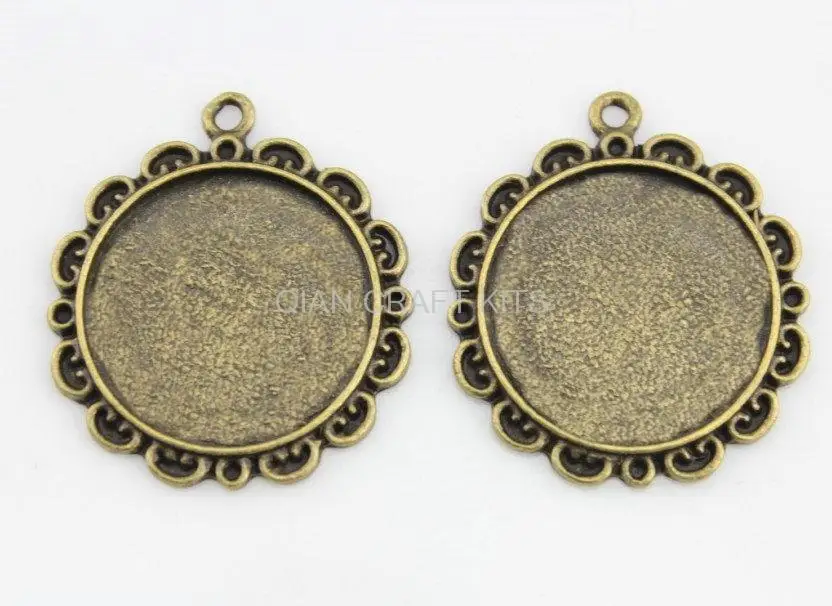 

50pcs heavy large round cameo base setting antique bronze zinc alloy mounting bezel Charm Pendant tray inlay 25mm,out 32mm LM2