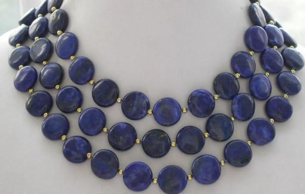 

Free Shipping Natural 12mm coin blue lapis lazuli bead necklace 50" AAA+SA