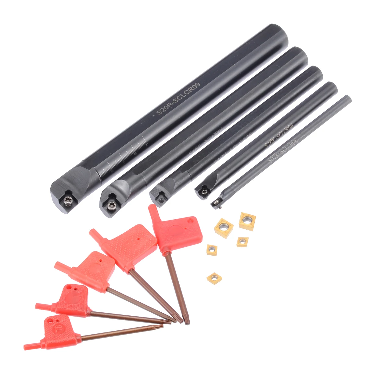 5pcs SCLCRO6/SCLCR09 Boring Bar 7/10/12/16/20mm Lathe Turning Tool Holder + 5pcs Inserts Durable Blades with 5pcs Wrenches
5pcs SCLCRO6/SCLCR09 Boring Bar 7/10/12/16/20mm Lathe Turning Tool Holder + 5pcs Inserts Durable Blades with 5pcs Wrenches