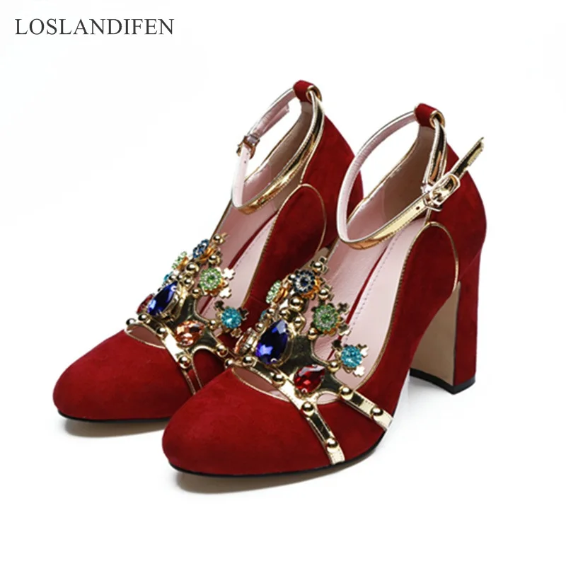 LOSLANDIFEN Luxury Design Colorful Rhinestone Crown Mary Jane Shoes Buckle Strap Pumps Women Chunky Heel Party Wedding Shoes
LOSLANDIFEN Luxury Design Colorful Rhinestone Crown Mary Jane Shoes Buckle Strap Pumps Women Chunky Heel Party Wedding Shoes
