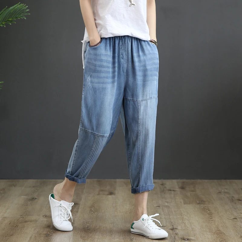 Summer Capris Vintage Elastic High Waist Jeans Woman Washed Jeans Women Denim Harem Pants
Summer Capris Vintage Elastic High Waist Jeans Woman Washed Jeans Women Denim Harem Pants