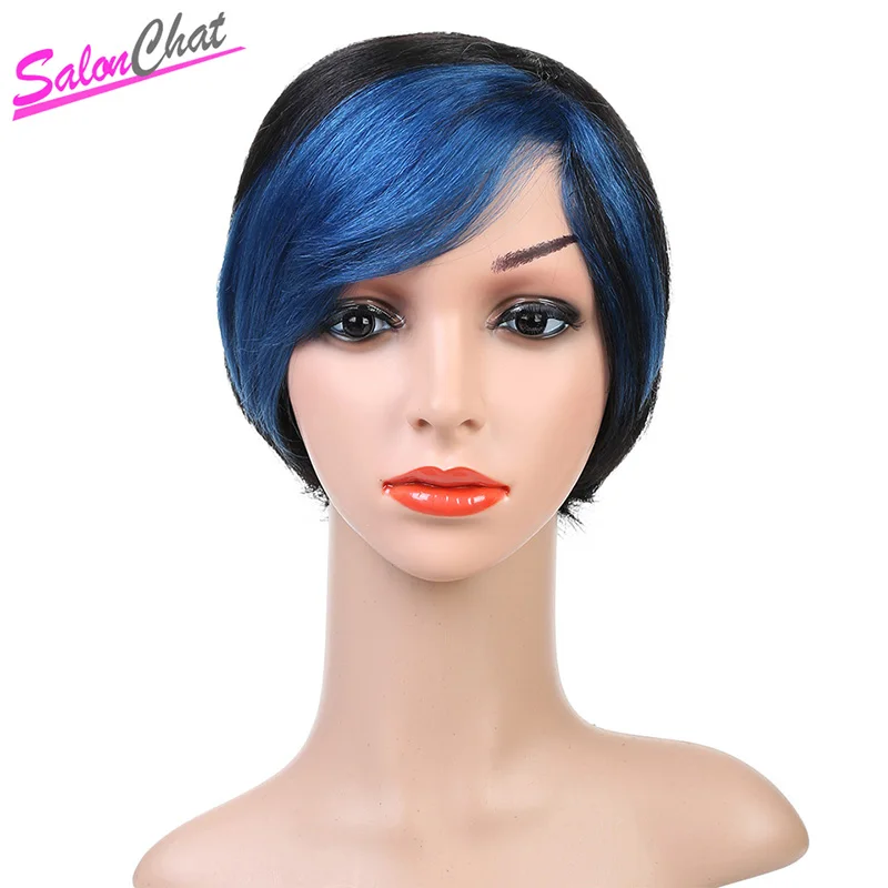 Straight Short Wigs Omber Blue Full Head Wig Brazilian Non-Remy Blue Short Human Hair Wigs Black Color With Blue SalonChat
Straight Short Wigs Omber Blue Full Head Wig Brazilian Non-Remy Blue Short Human Hair Wigs Black Color With Blue SalonChat