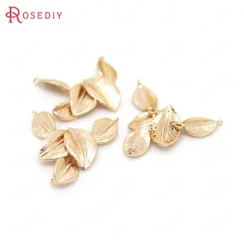 (34344)4PCS 34*19MM 24K Champagne Gold Color Brass Connect Tree Leaf Charms Pendants High Quality Jewelry Findings Accessories