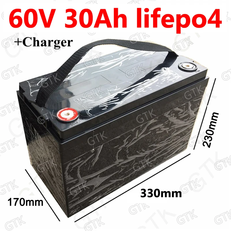 GTK waterproof 60v 30ah lifepo4 battery with BMS no li ion 40ah 50ah for 2000w 1500w bicycle bike scooter Tricycle +5A charger
GTK waterproof 60v 30ah lifepo4 battery with BMS no li ion 40ah 50ah for 2000w 1500w bicycle bike scooter Tricycle +5A charger
