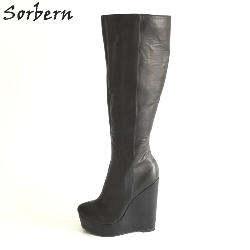 Sorbern Black Platform Wedge Heels 