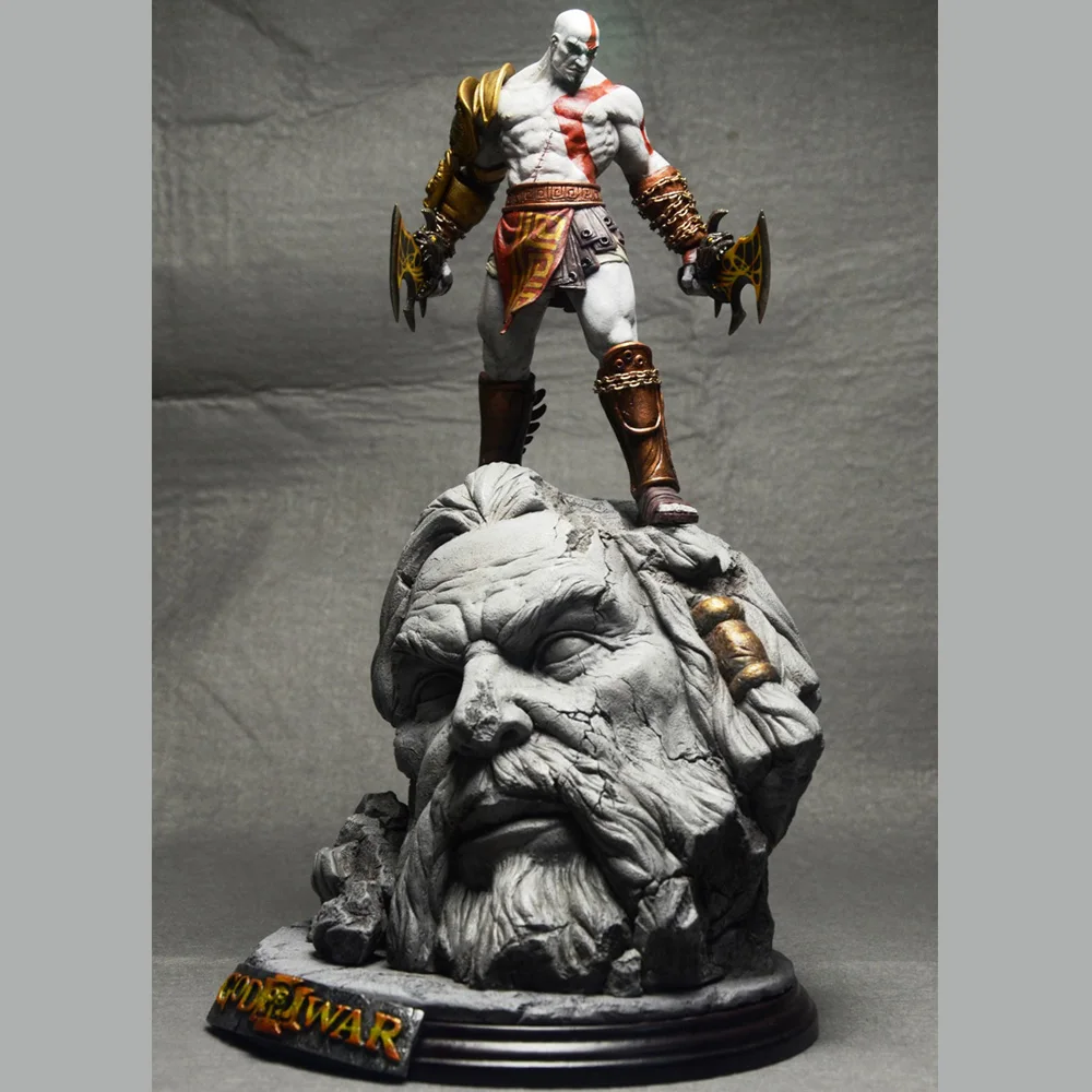 

New God Of War 3 Kratos on Zeus Head Resin FIGURE Statue Fans Collection 26cm H