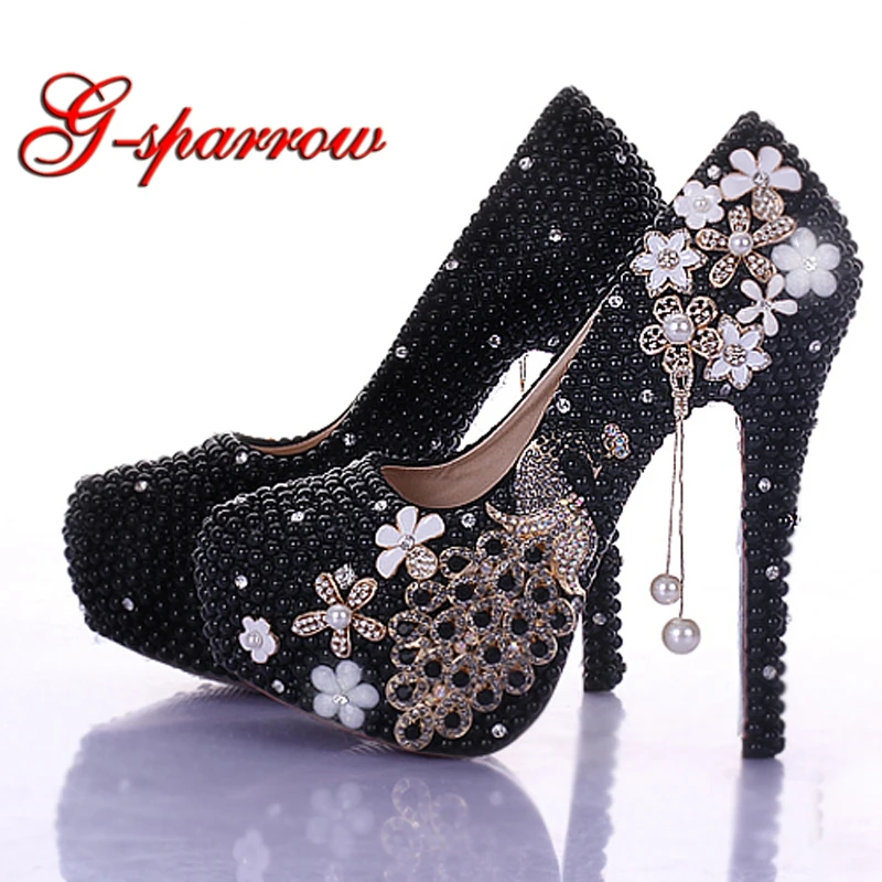New Arrival Black Pearl Bridal Shoes Crystal Peacock Tassel High-heeled Platform Shoes Gorgeous Formal Dress Wedding Shoes
New Arrival Black Pearl Bridal Shoes Crystal Peacock Tassel High-heeled Platform Shoes Gorgeous Formal Dress Wedding Shoes