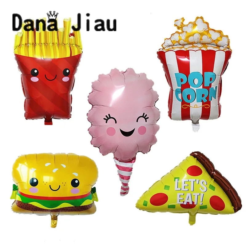 

Danajiau New food foil balloon birthday party decoration Popcorn cake donut Pizza ballon cartoon hamburger kids gift toy inflate