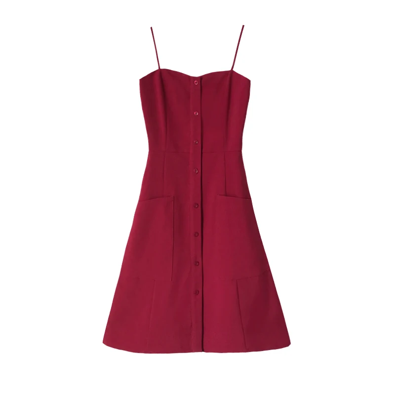 PERHAPS U red strap sleeveless slash neck button pocket mini short dress a line solid empire sweet summer D0454
PERHAPS U red strap sleeveless slash neck button pocket mini short dress a line solid empire sweet summer D0454