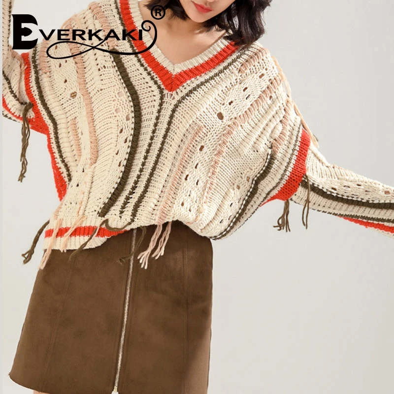 Everkaki Beige Casual V Neck Pullovers Women Autumn Winter Long Sleeve Thick Hand Knitted Streetwear Sweaters Vintage Pull Femme
Everkaki Beige Casual V Neck Pullovers Women Autumn Winter Long Sleeve Thick Hand Knitted Streetwear Sweaters Vintage Pull Femme