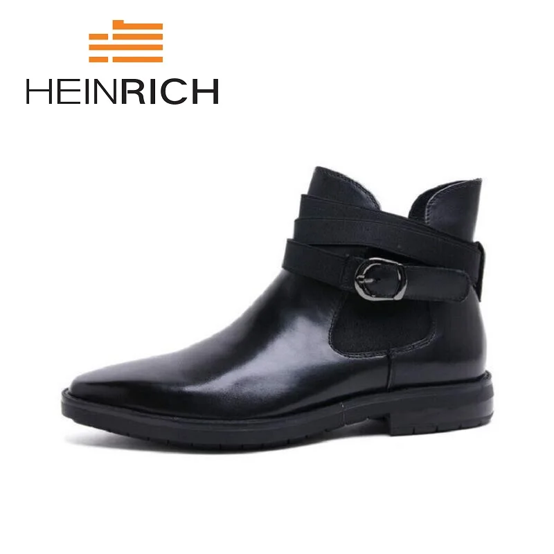 HEINRICH High Quality Genuine Leather Men Boots Winter Comfortable Black Buckle Man Shoes Ankle Formal Men's Boots Bota Militar
