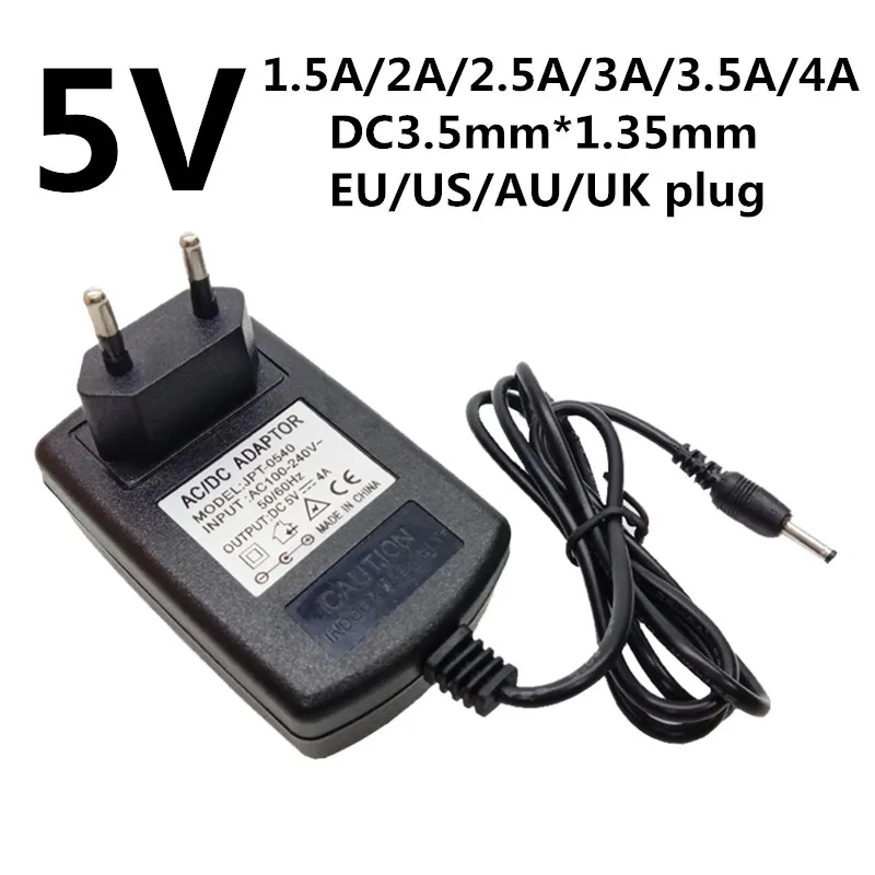 

AC/DC Adapter DC3.5mm*1.35mm 100-240V AC to 5V DC Adapter Power Supply 5V 1.5A 2A 2.5A 3A 3.5A 4A Universal EU US AU UK plug