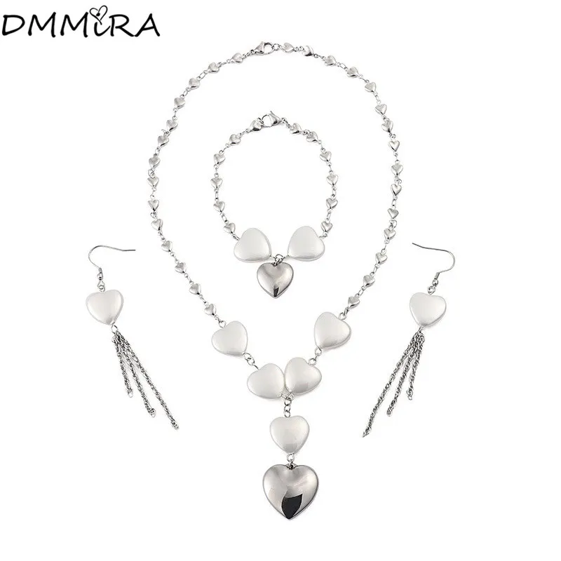 Fashion Women Girle Silver Hearts Chain Stainless Steel Hearts Affection Necklace Earrings Bracelet Jewelry Sets A Gift
Fashion Women Girle Silver Hearts Chain Stainless Steel Hearts Affection Necklace Earrings Bracelet Jewelry Sets A Gift