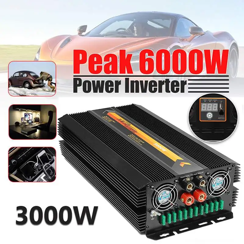 6000W Pure Sine Wave Inverter DC 12V to AC 220V USB Car Power Inverter Charger Converter Adapter Pure Sine Wave Transformer
6000W Pure Sine Wave Inverter DC 12V to AC 220V USB Car Power Inverter Charger Converter Adapter Pure Sine Wave Transformer