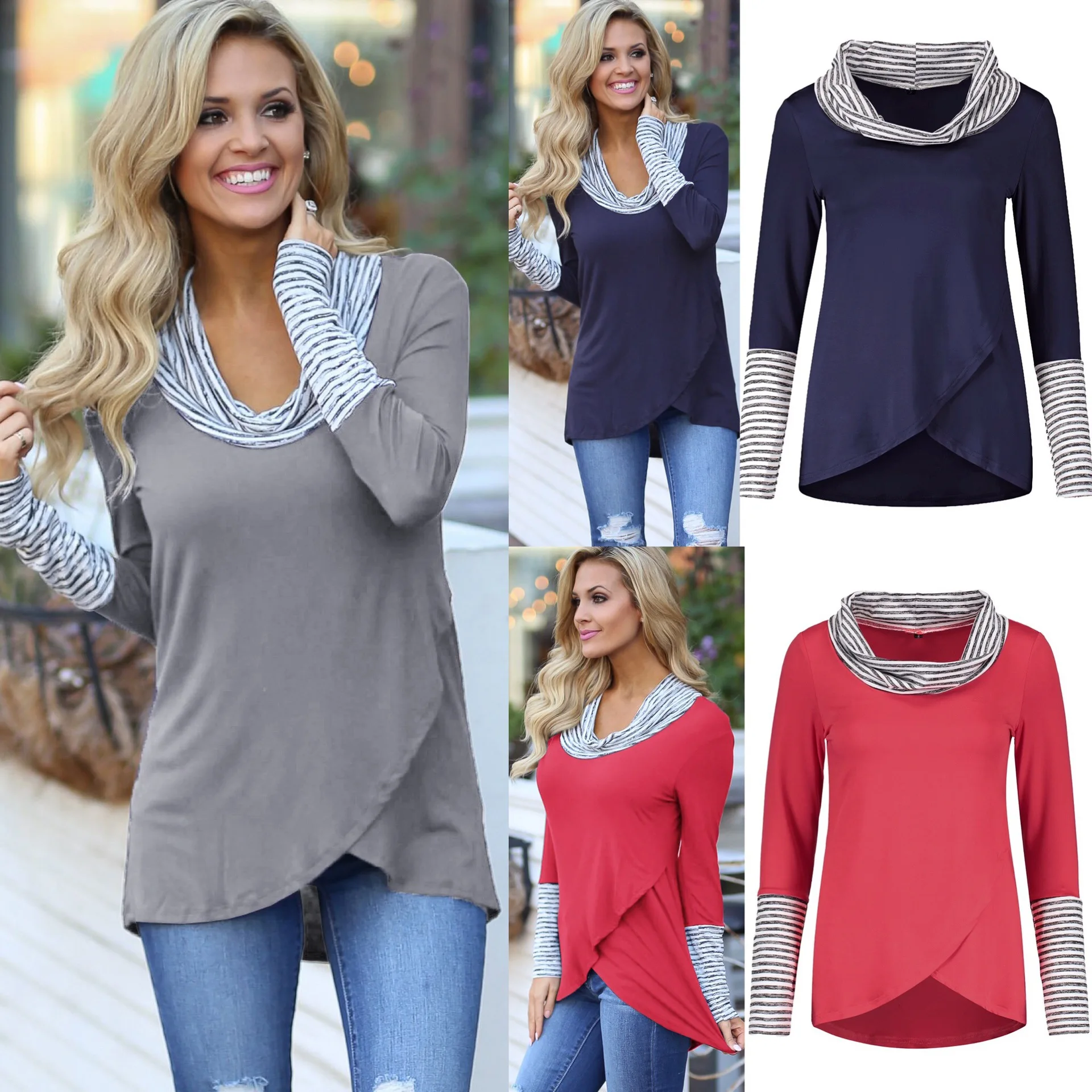 Fashion Casual Blouse Patchwork Striped Turtleneck Women Sexy Casual Long Sleeve Tops Shirts
Fashion Casual Blouse Patchwork Striped Turtleneck Women Sexy Casual Long Sleeve Tops Shirts