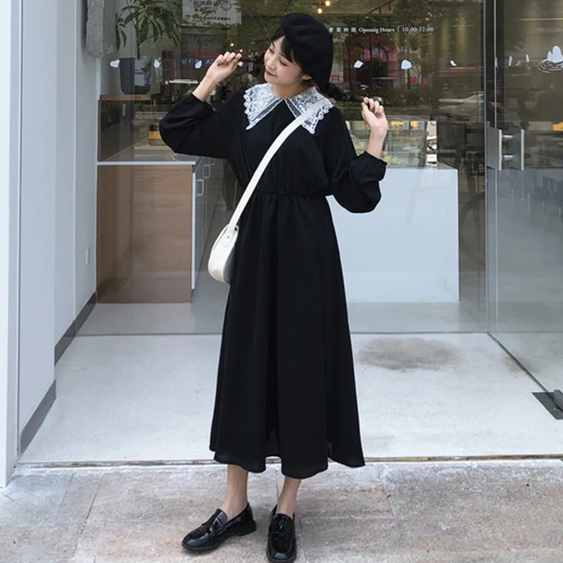 White Lace Collar Patchwork a Line Black Dress Long Puff Sleeve Vintage Style Dress Robe Longue Vestido Largo Vestiti Lunga
White Lace Collar Patchwork a Line Black Dress Long Puff Sleeve Vintage Style Dress Robe Longue Vestido Largo Vestiti Lunga