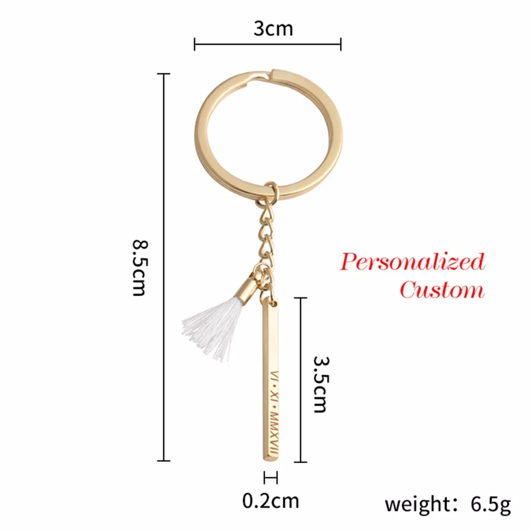 Shellhard Unique Chic Custom Name Key Chain Elegant Romantic Personalized Engraved Bar Keyring Charms Women Jewelry Accessories