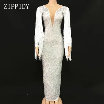 Sexy Fringes Sleeves Long Dress Women's Birthday Celebrate Dress Evening Wear Female Singer Tassel Dress Stretch Costume
Sexy Fringes Sleeves Long Dress Women's Birthday Celebrate Dress Evening Wear Female Singer Tassel Dress Stretch Costume
