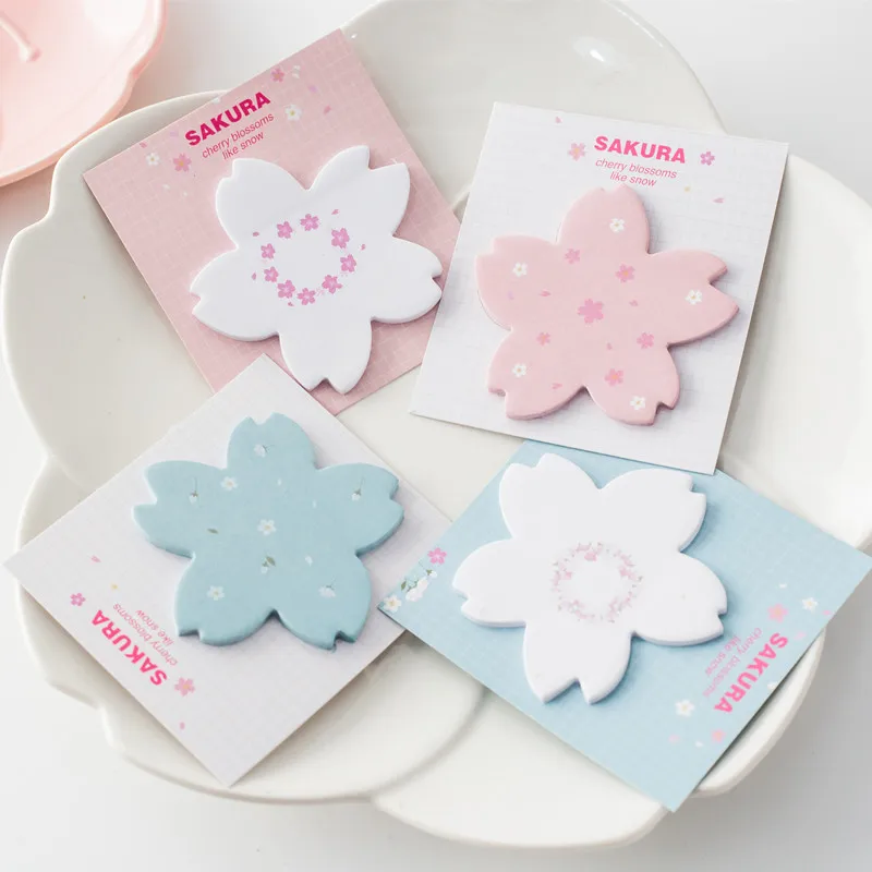 

2 pcs/pack Creative Portable Cherry Sakura Petals Memo Pad N Times Sticky Notes Escolar Papelaria School Supply Bookmark Label