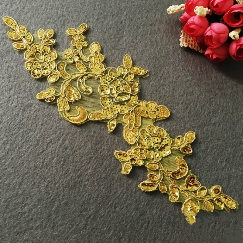 Bridal Lace Applique Floral Soft Wedding Motif Ivory Lace Applique Trim 1 Pair